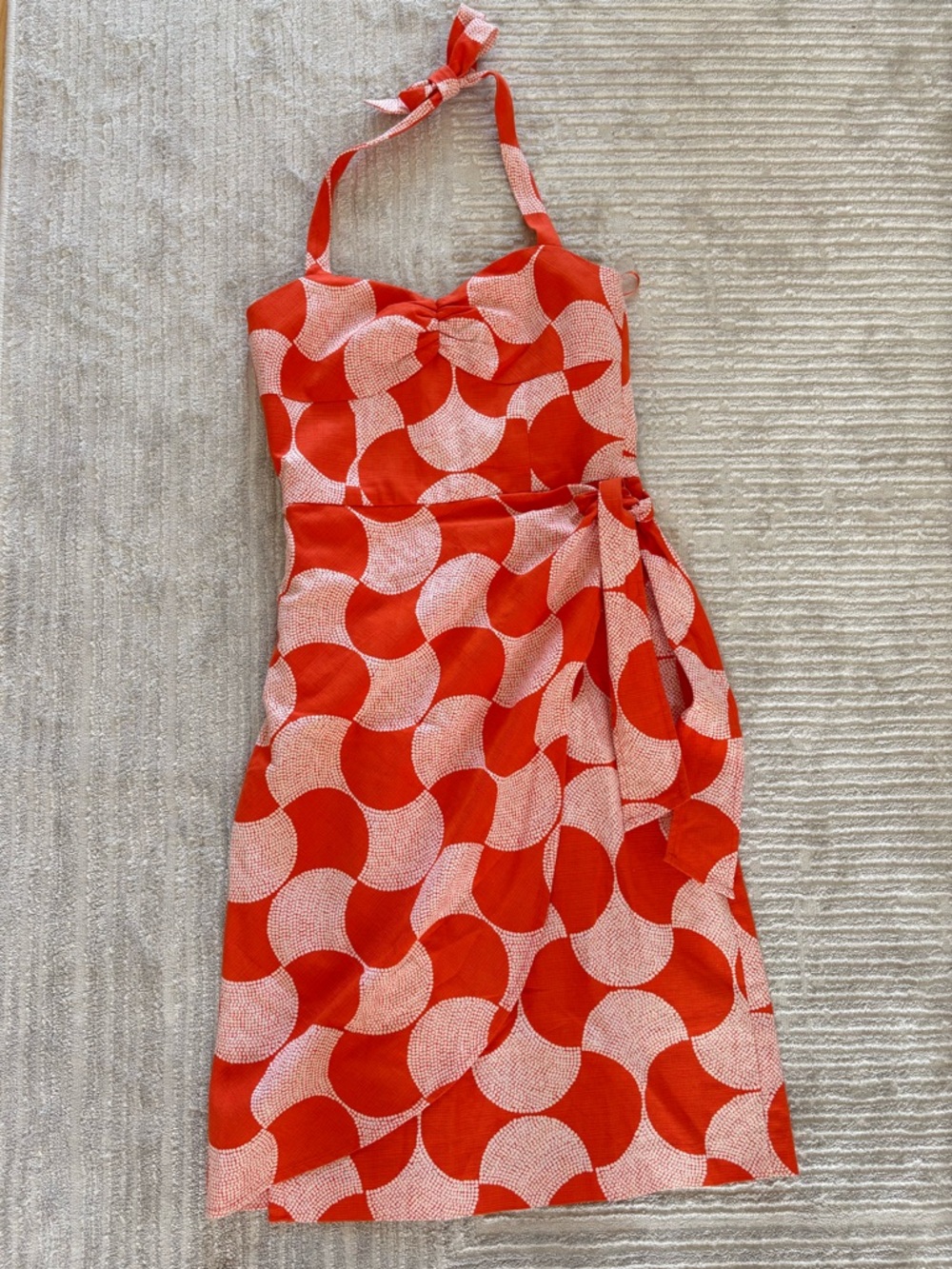 Trina Turk Geometric Pattern Halter Mini Dress in Orange / White - Size 2